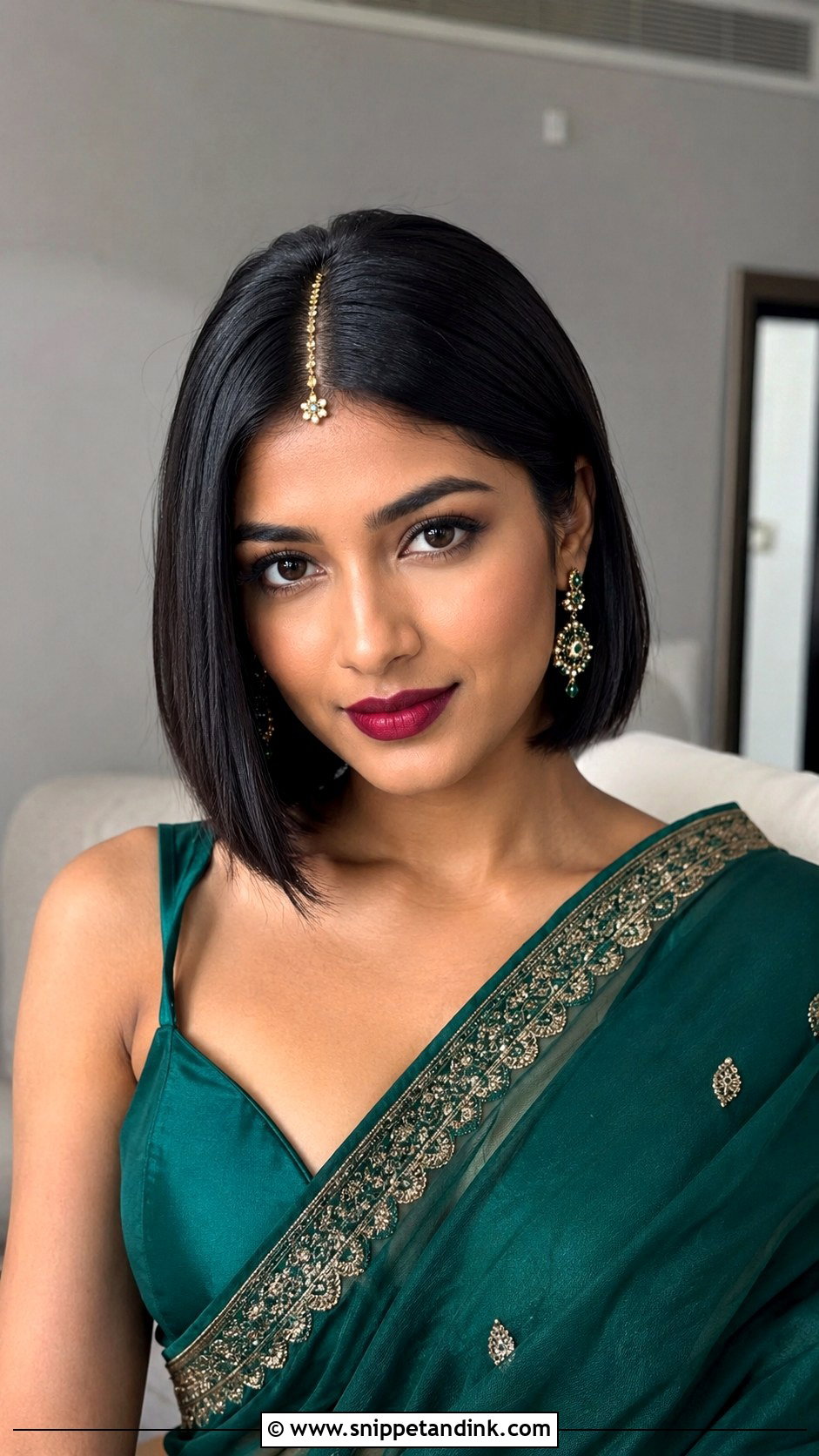 Sleek Bob with Center Part - Snippet and Ink - 25 Short Hair Hairstyles for Wedding Indian