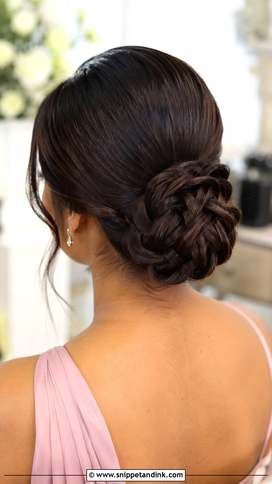 Sleek Braided Bun Bridesmaid Hair - Snippet and Ink - 20 Sleek Bridesmaid Hair Ideas