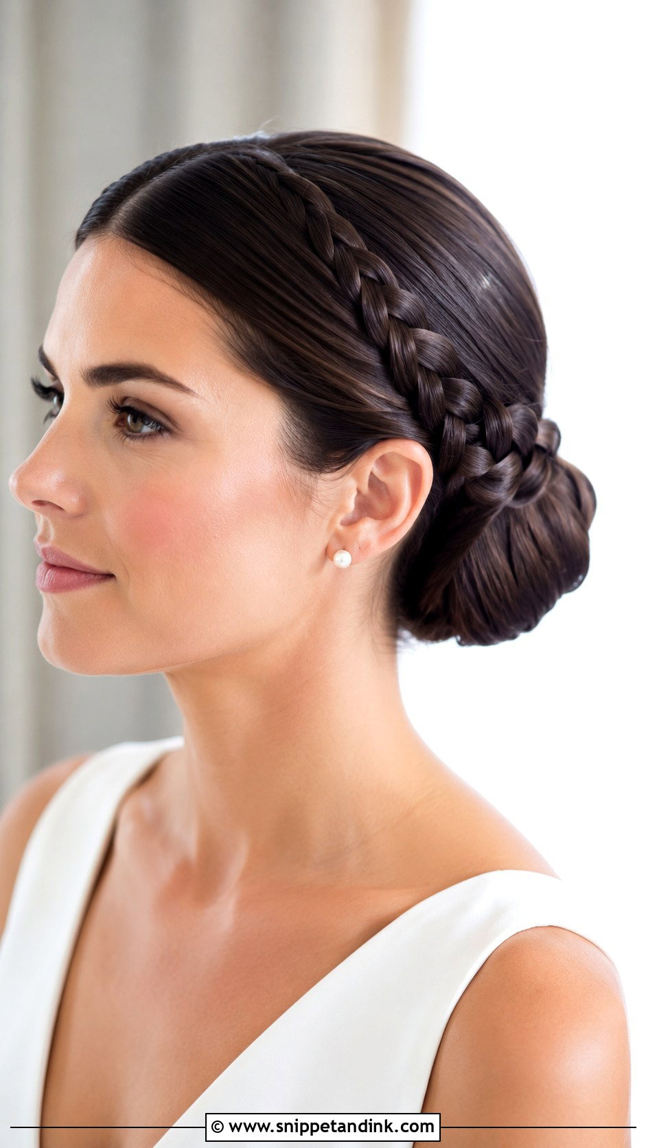 Sleek Braided Low Bun Wedding Hair - Snippet and Ink - 15 Low Bun with Braid Wedding Hair Ideas