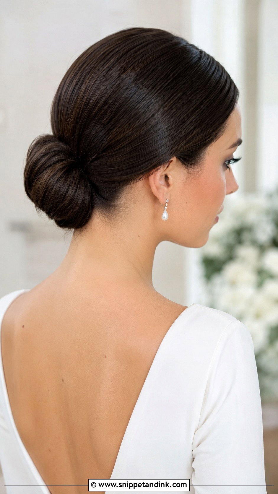 Sleek Bridal Bun With Center Part - Snippet and Ink - 30 Simple Hairstyles for Wedding