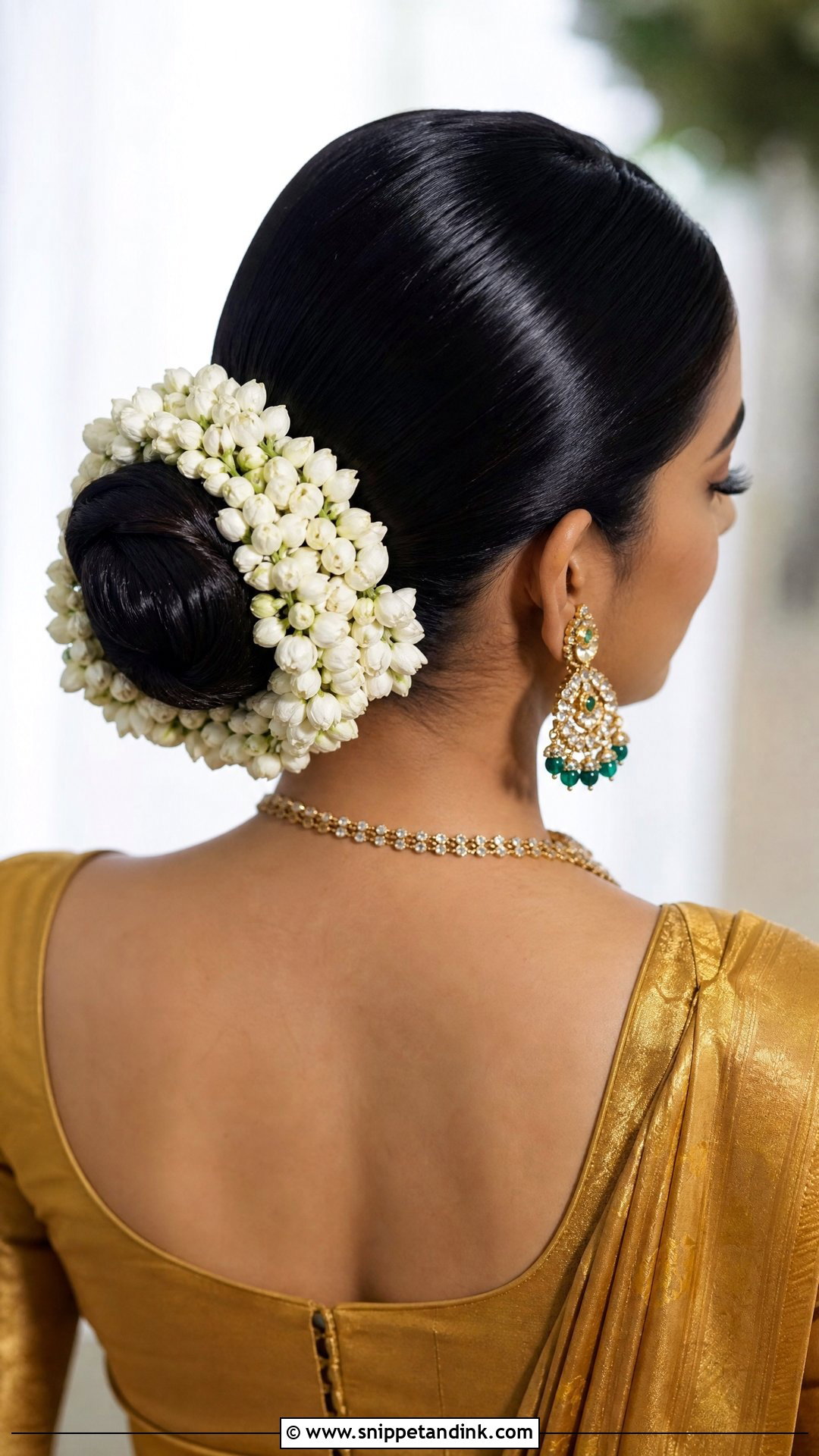Sleek Bridal Bun With Gajra - Snippet and Ink - 15 Bridal Gajra Hairstyle Ideas