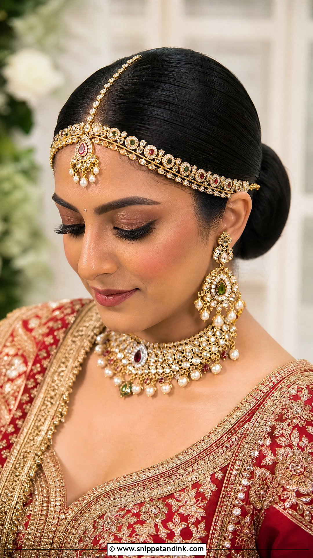 Sleek Bridal Bun With Matha Patti - Snippet and Ink - 15 Bun for Indian Wedding Ideas