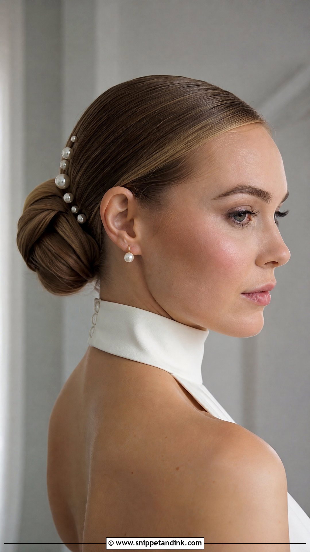 Sleek Bridal Bun With Pearls - Snippet and Ink - 15 Bridal Updo with Pearls Ideas