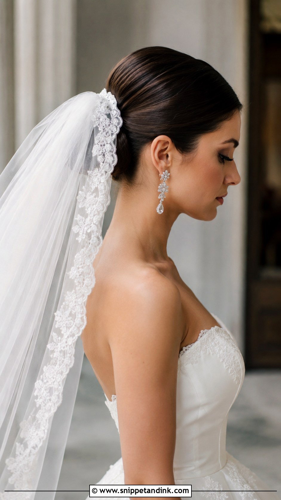 Sleek Bridal Bun with Veil - Snippet and Ink - 25 Elegant Bridal Hair Ideas