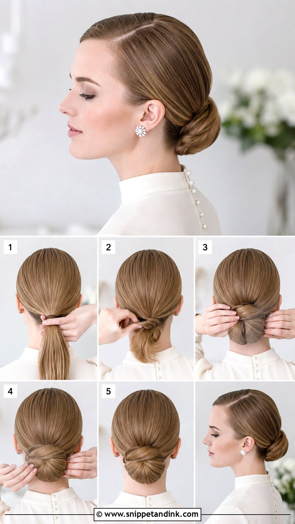 Sleek Bridal Chignon Tutorial - Snippet and Ink - 20 Bridal Updo Tutorial Ideas