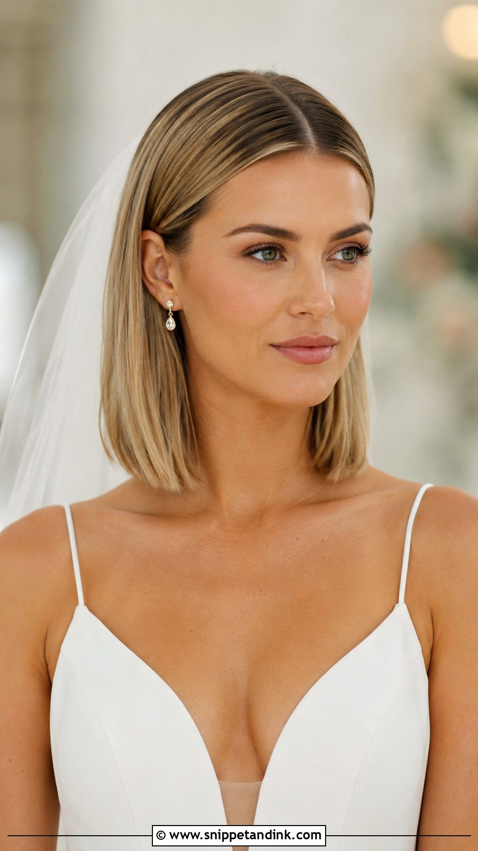 Sleek Bridal Lob Wedding Hairstyle - Snippet and Ink - 35 Wedding Hairstyle Ideas