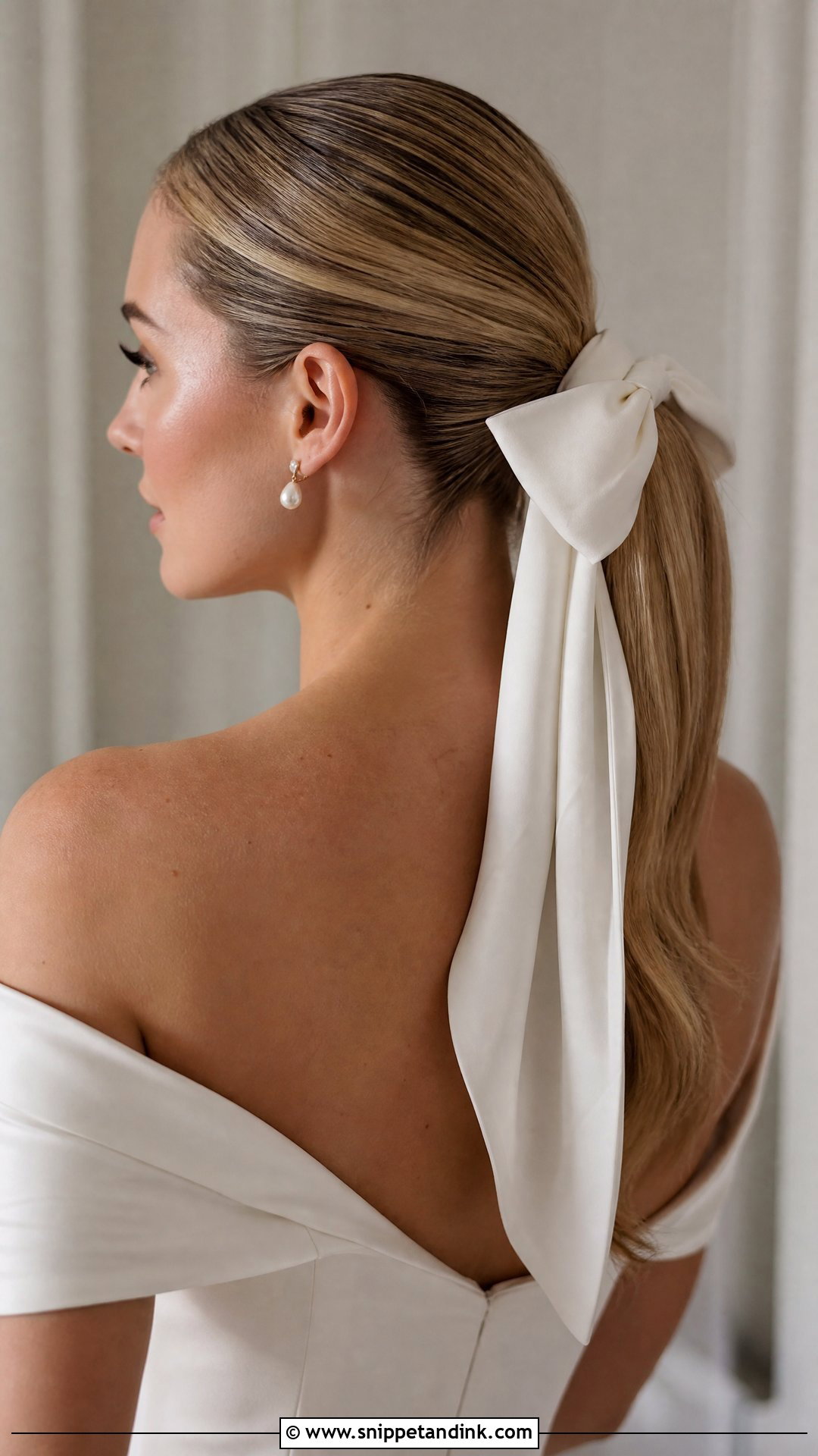 Sleek Bridal Ponytail With Bow - Snippet and Ink - 20 Unique Bridal Hairstyles