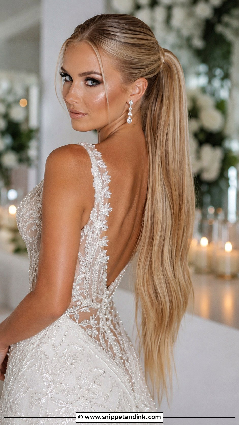 Sleek Bridal Ponytail With Long Extensions - Snippet and Ink - 30 Elegant Ponytail Wedding Hairstyles