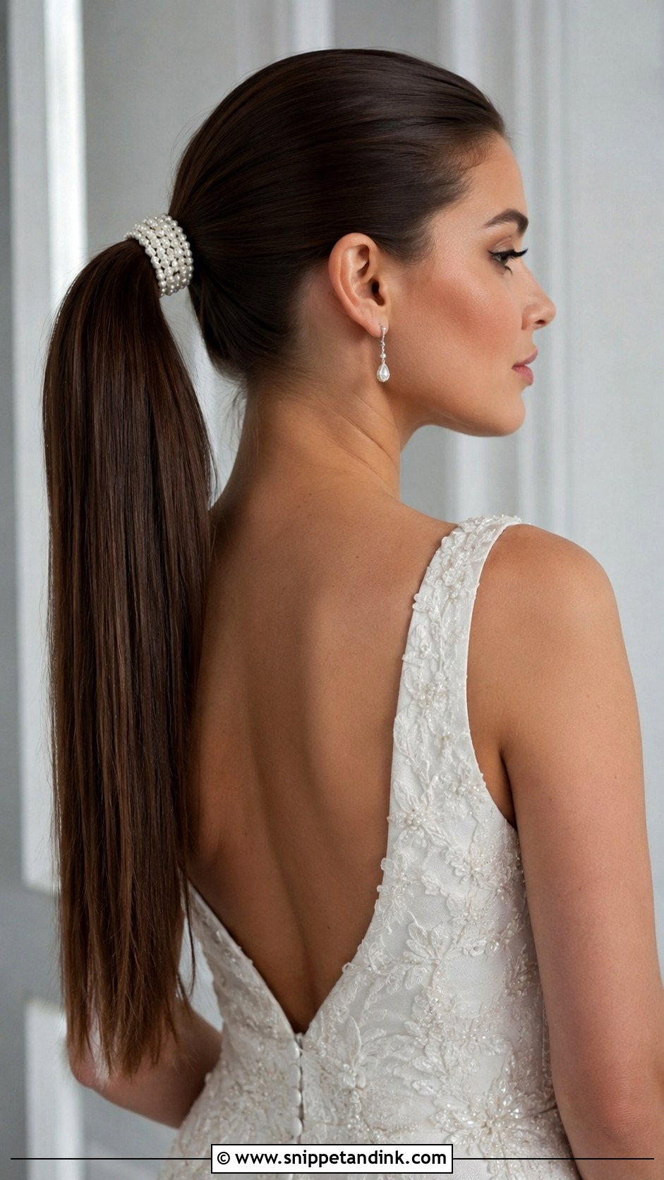 Sleek Bridal Ponytail With Pearls - Snippet and Ink - 20 Bridal Hair Pearls Ideas