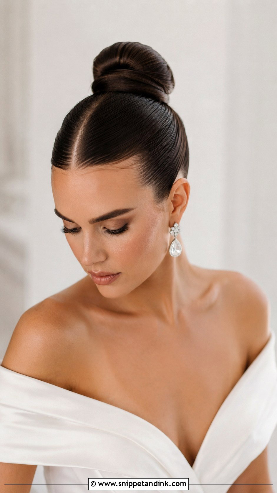 Sleek Brunette Ballerina Bun - Snippet and Ink - 25 Brunette Bridal Hair Ideas