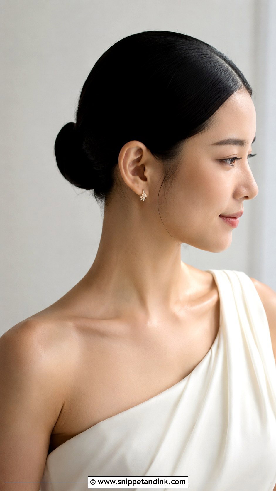 Sleek Bun For One Shoulder Dress - Snippet and Ink - 20 Bridesmaid Hairstyles One Shoulder Dress