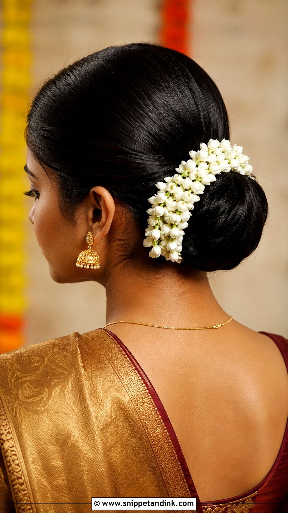 Sleek Bun Hairstyle For Saree - Snippet and Ink - 20 Hair Styles for Indian Wedding Guest