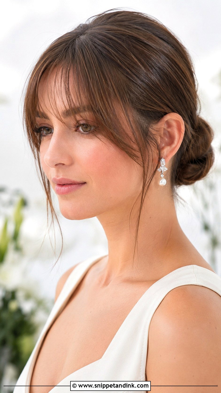 Sleek Bun With Birkin Bangs - Snippet and Ink - 20 Sophia Richie Wedding Hair Ideas