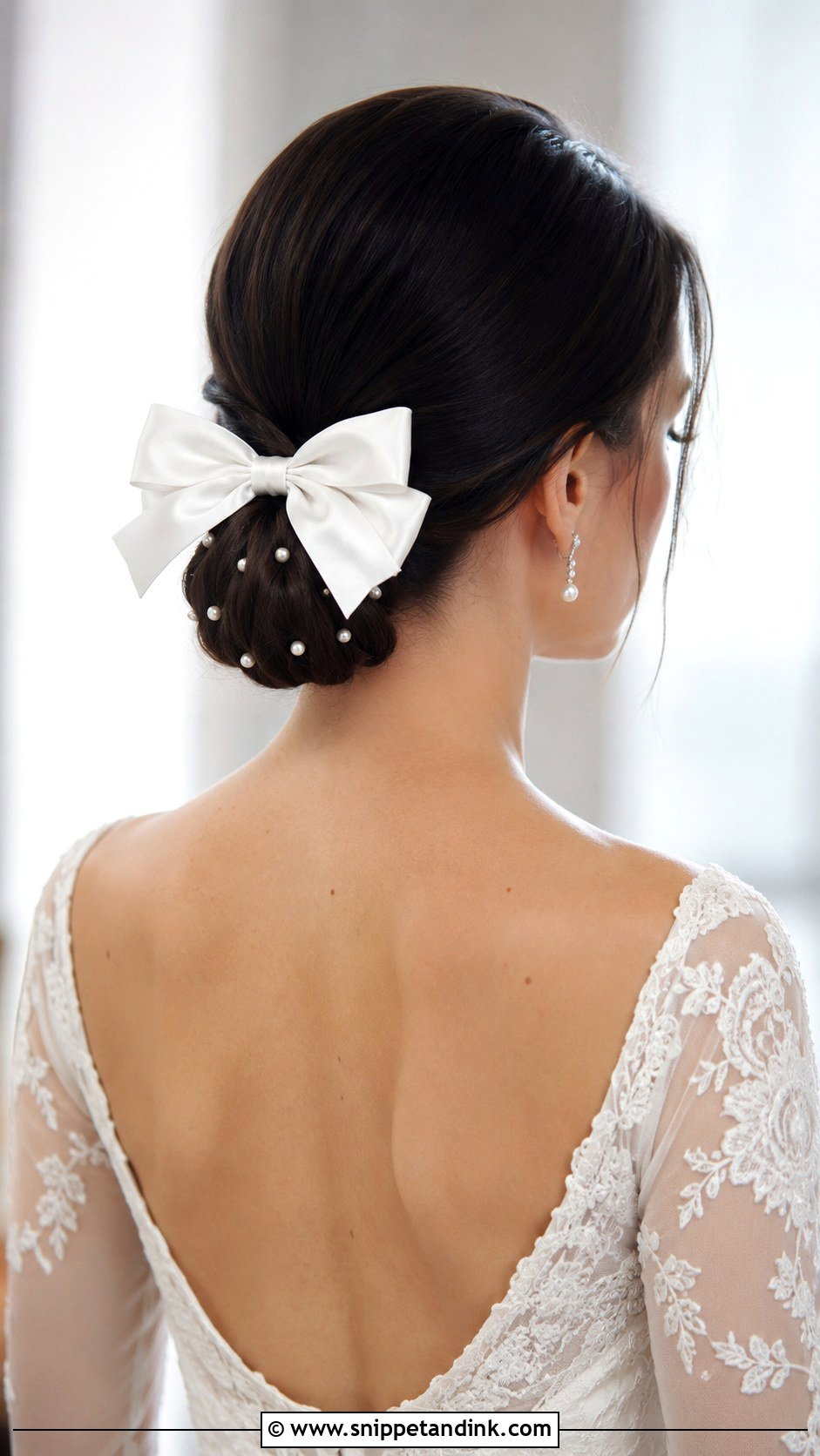 Sleek Bun With Bow And Pearls - Snippet and Ink - 20 Wedding Hairstyles with Bow