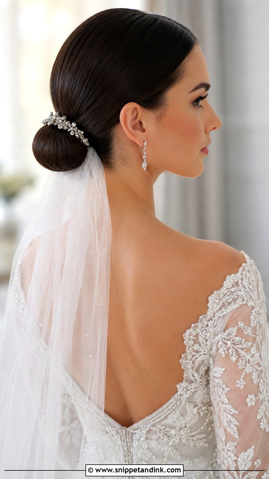 Sleek Bun With Bridal Veil - Snippet and Ink - 30 Wedding Day Hair Ideas