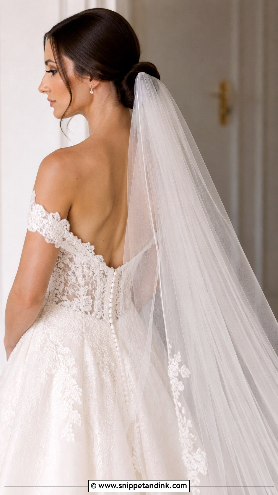 Sleek Bun With Cathedral Veil - Snippet and Ink - 25 Sleek Bun Wedding Hair Ideas