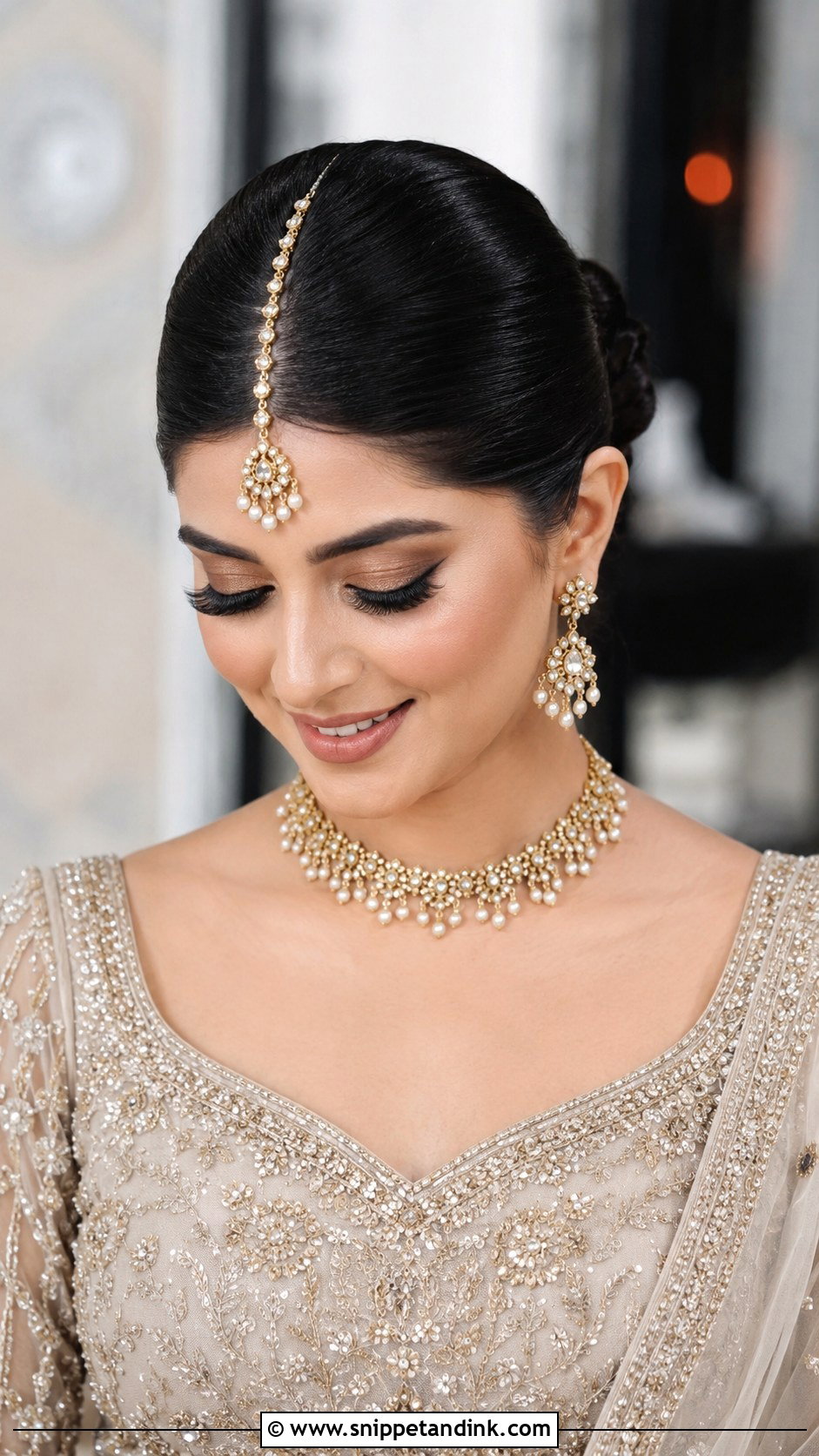 Sleek Bun With Center Part - Snippet and Ink - 25 Pakistani Wedding Hairstyles