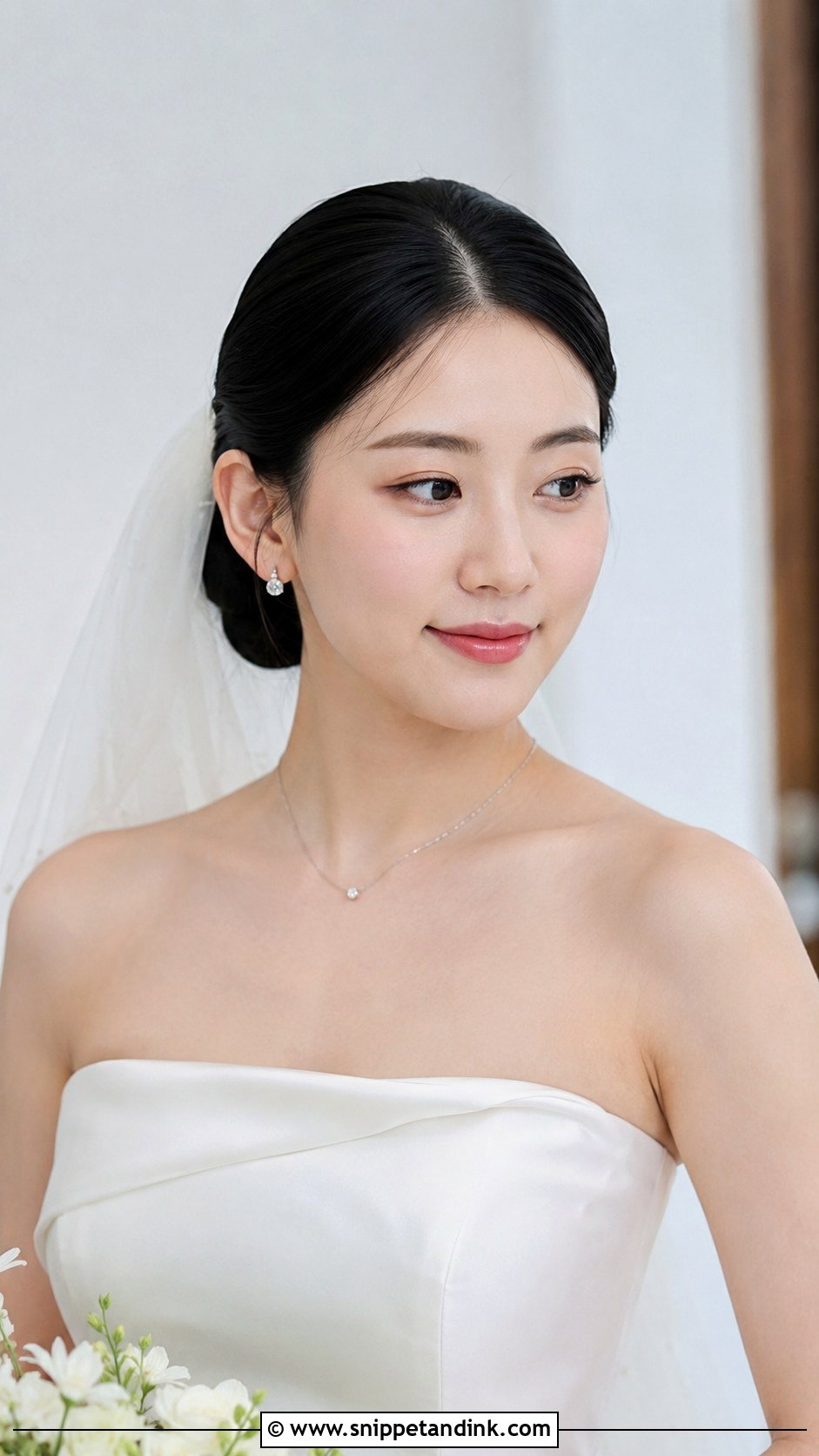 Sleek Bun With Center Part - Snippet and Ink - 25 Shoulder Length Bridal Hair Ideas
