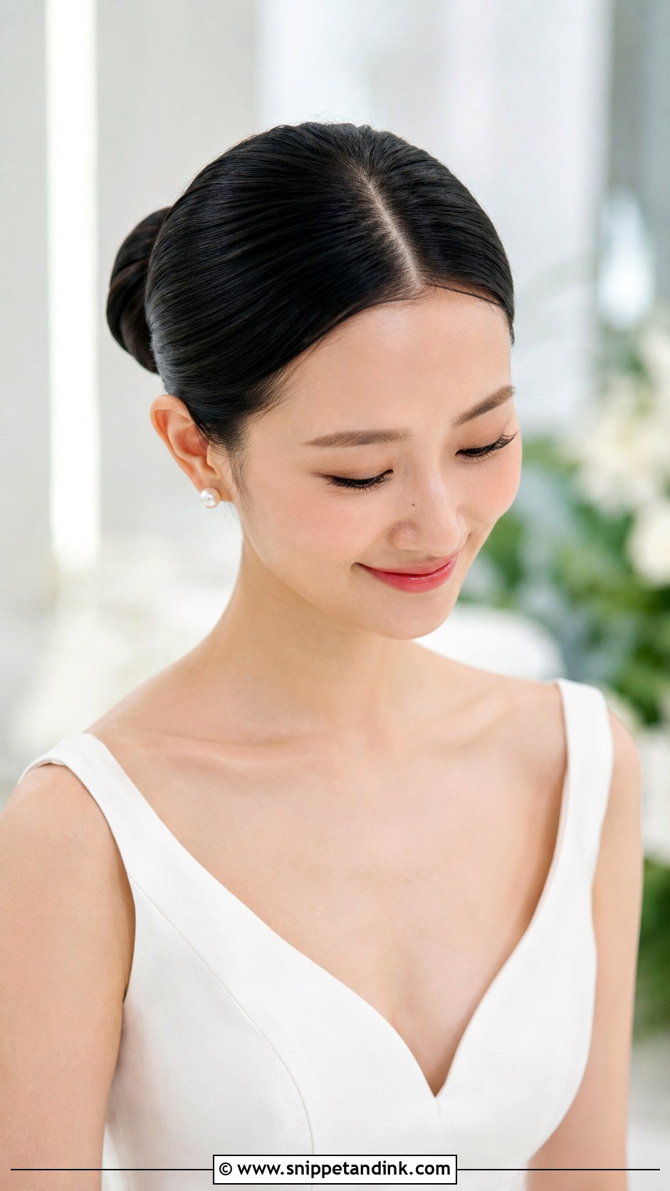 Sleek Bun With Center Part - Snippet and Ink - 25 Summer Wedding Hair Ideas