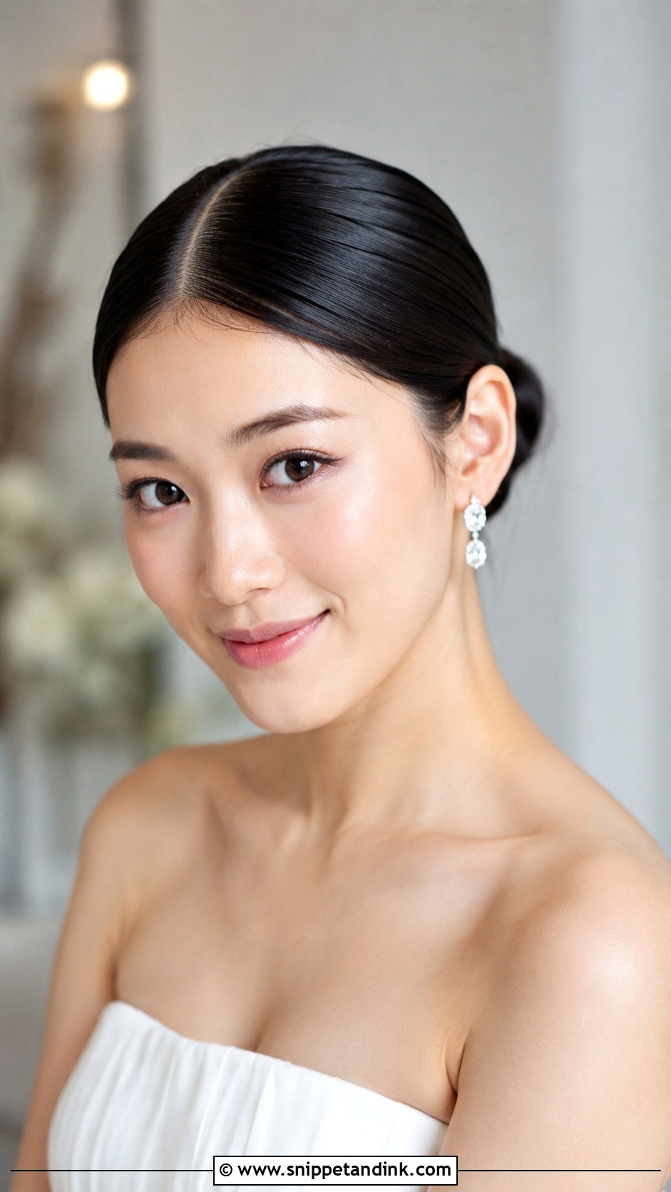 Sleek Bun With Center Part - Snippet and Ink - 30 Hairstyles for Engagement Bride
