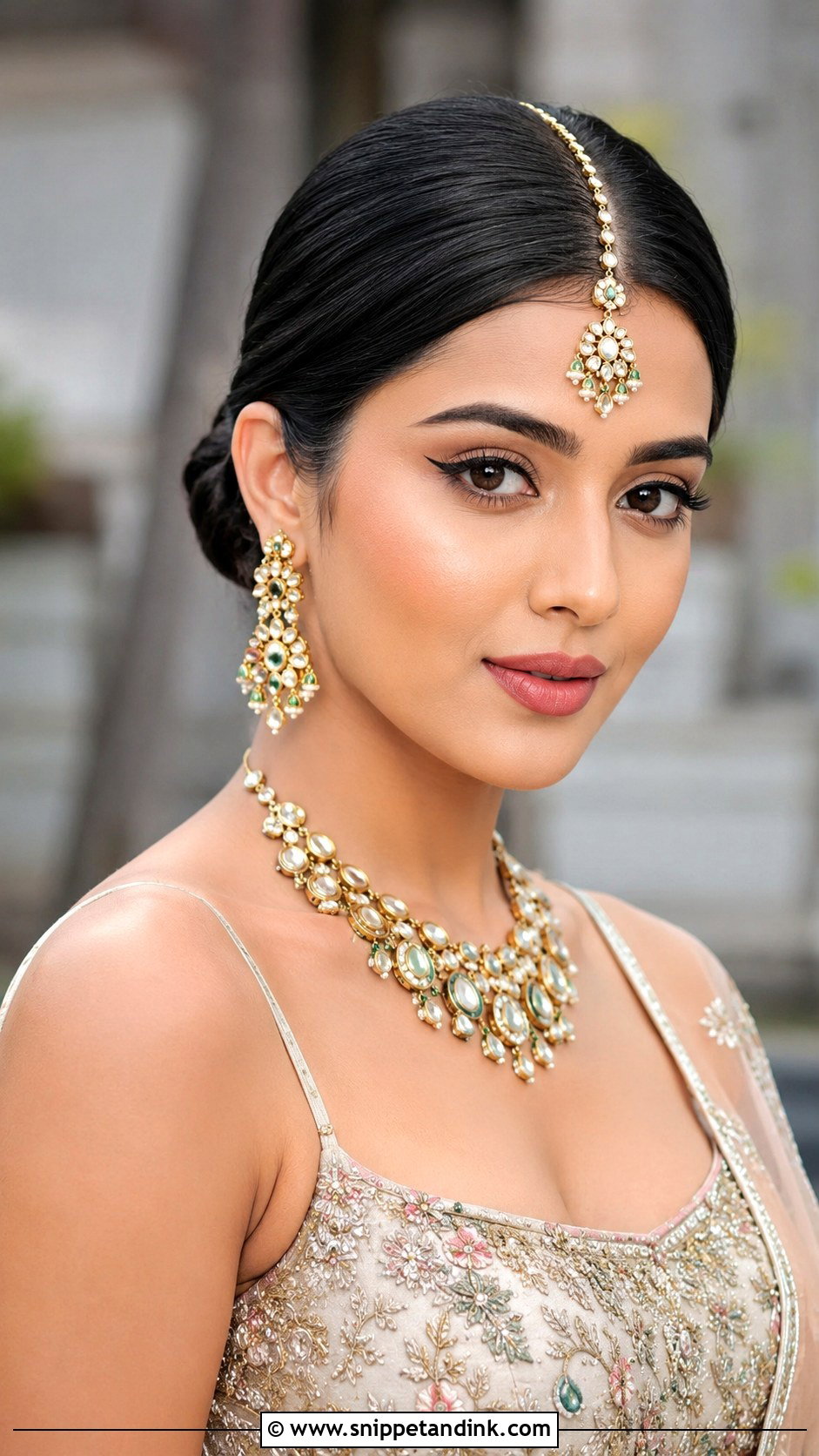 Sleek Bun With Center Part - Snippet and Ink - 30 Indian Bridal Bun Hairstyles