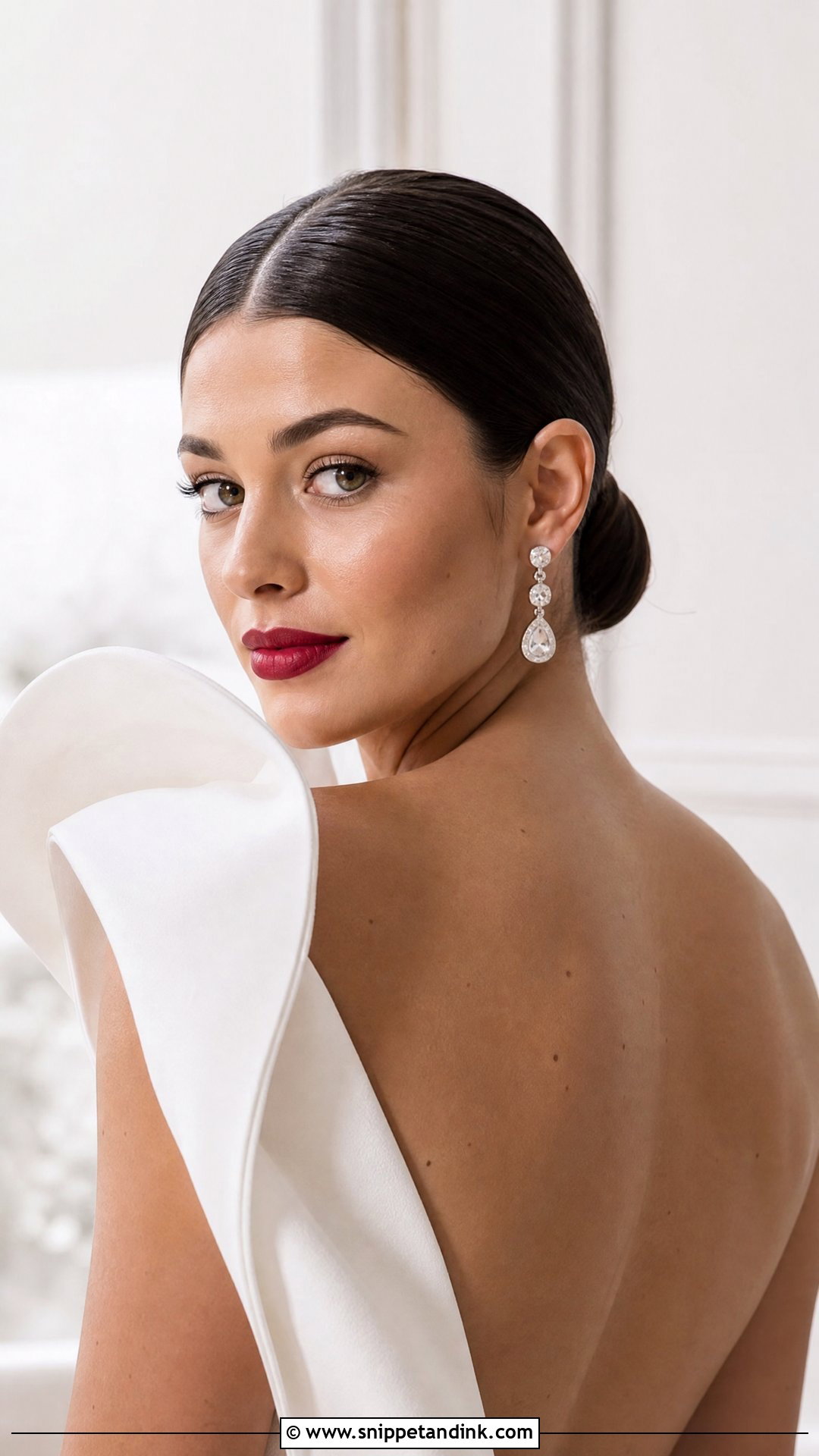 Sleek Bun With Center Part - Snippet and Ink - 20 Bride Bun Hairstyle Ideas