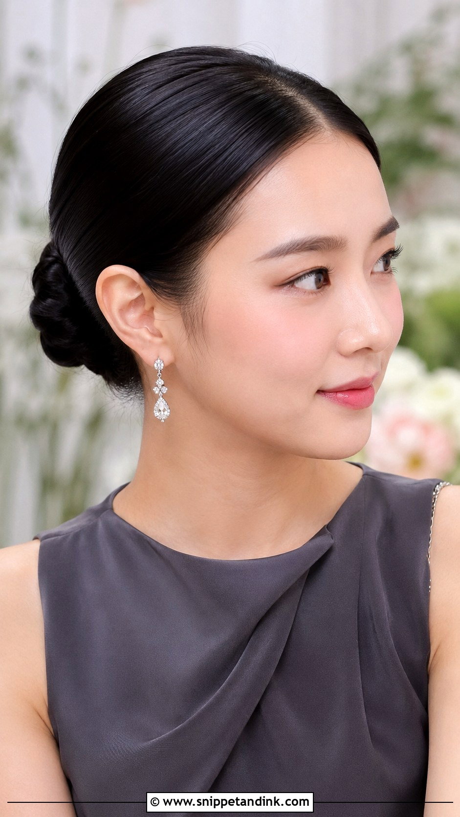 Sleek Bun With Center Part - Snippet and Ink - 30 Medium Length Hair Styles Wedding Guest