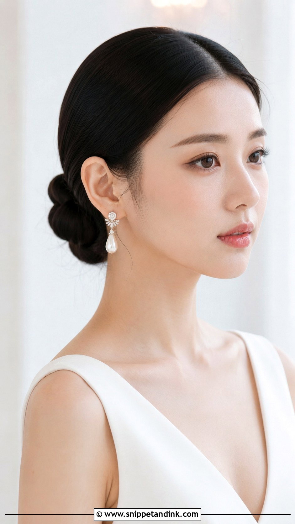 Sleek Bun With Center Part Bridal Hairstyle - Snippet and Ink - 30 Bride Hairstyle Ideas