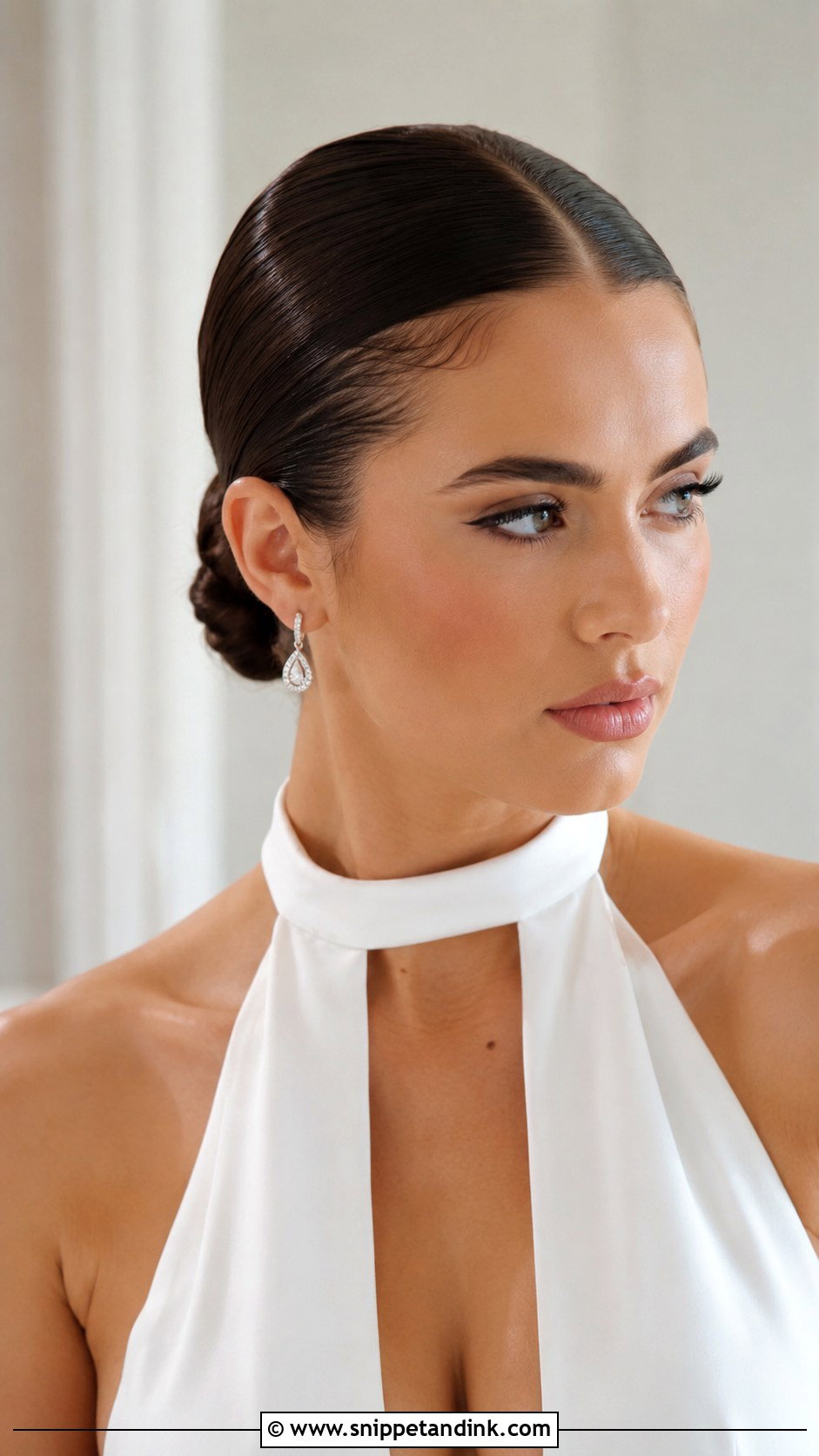 Sleek Bun With Center Part and Baby Hairs - Snippet and Ink - 20 Slick Wedding Hair Ideas