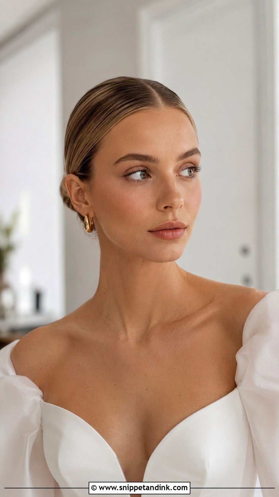 Sleek Bun With Center Part and Hoops - Snippet and Ink - 20 Sophia Richie Wedding Hair Ideas