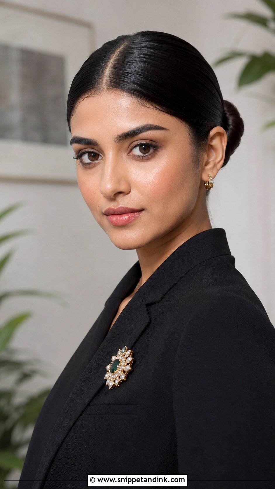 Sleek Bun With Center Parting - Snippet and Ink - 20 Nikkah Hairstyles for Bride Sister