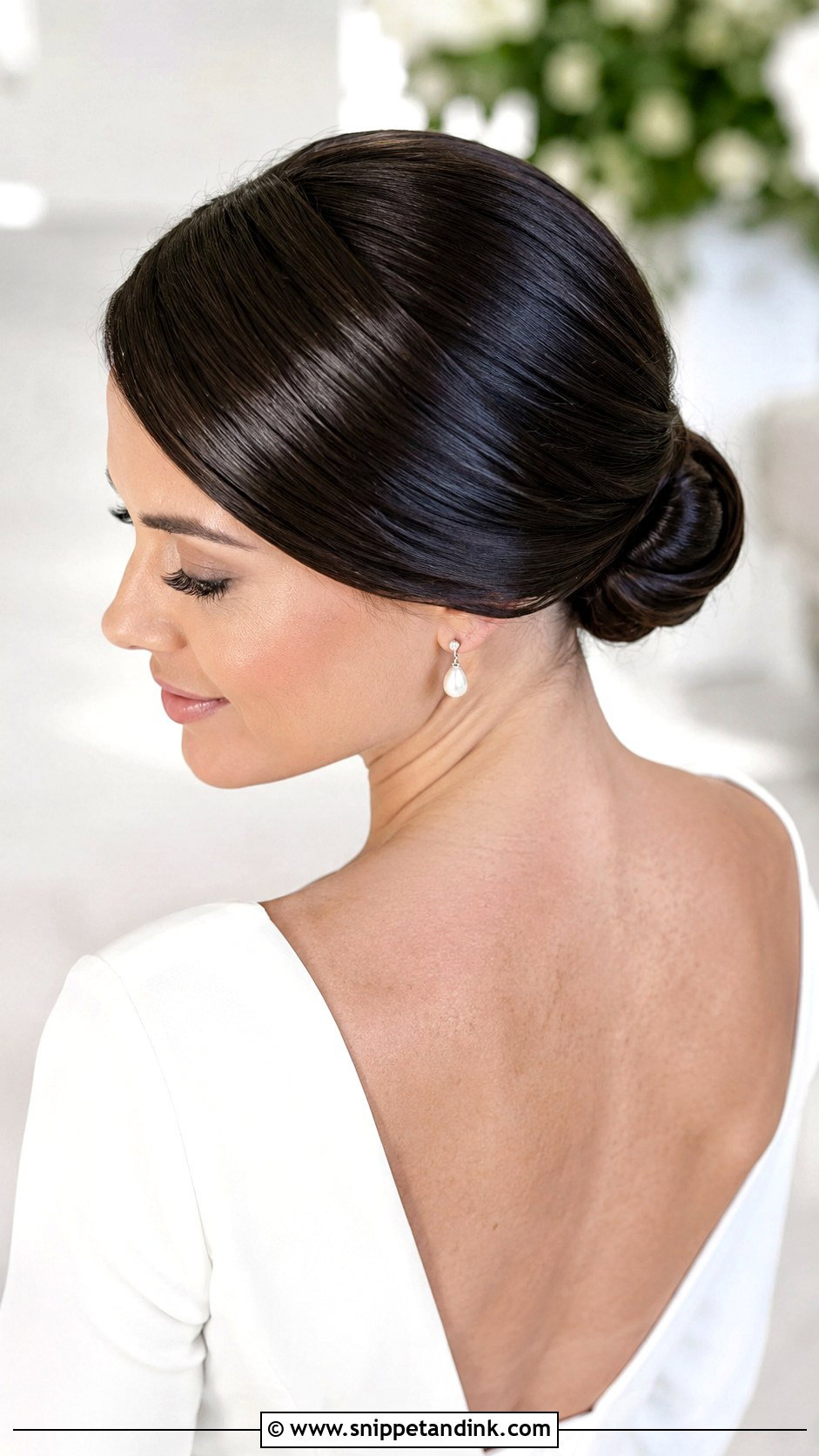 Sleek Bun With Deep Side Part - Snippet and Ink - 35 Bun Hairstyles for Wedding