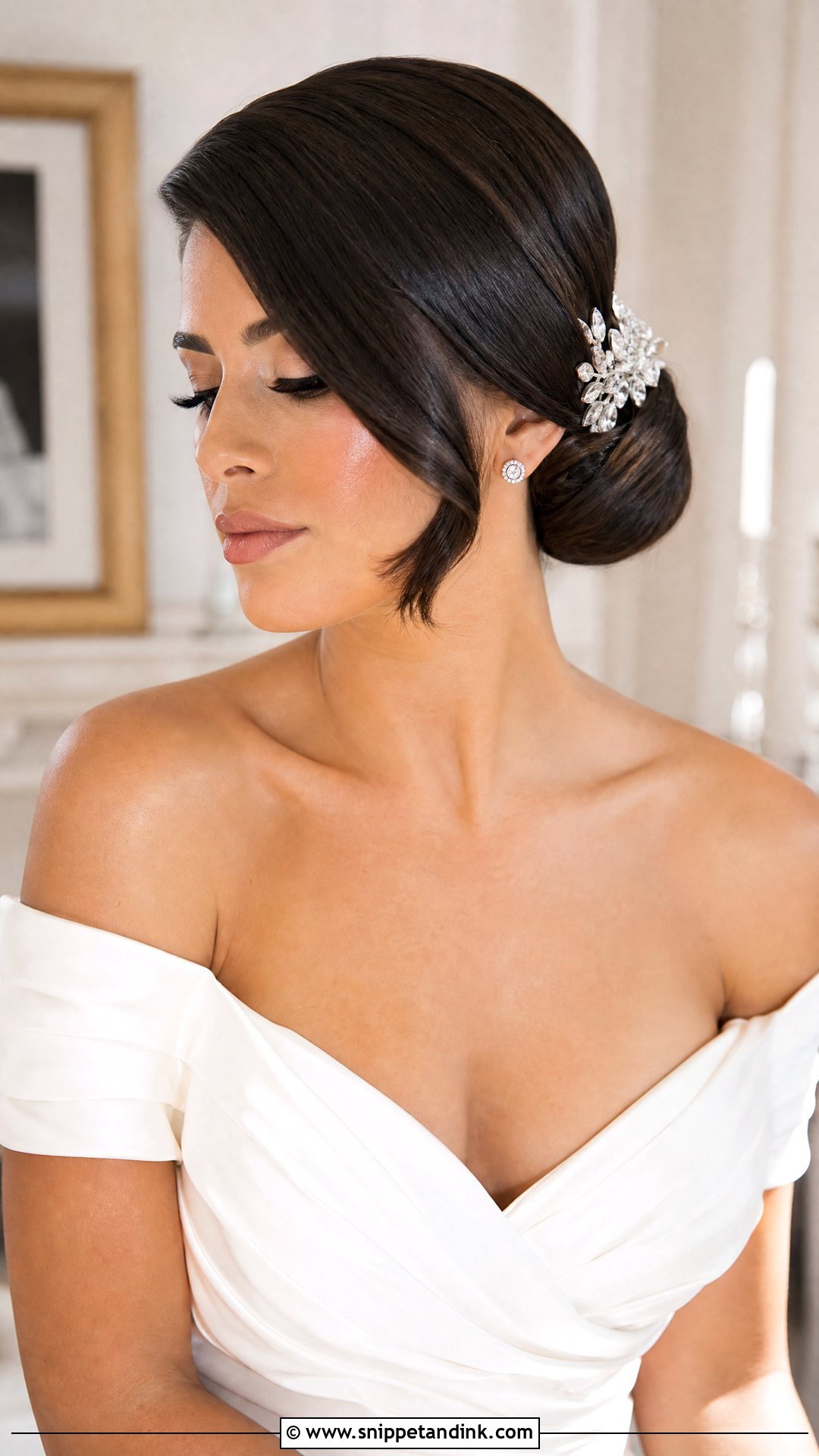 Sleek Bun With Deep Side Sweep - Snippet and Ink - 20 Sleek Wedding Updo Ideas