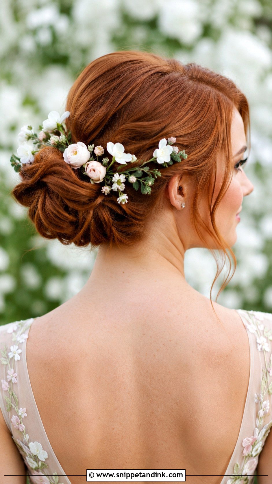Sleek Bun With Floral Pins - Snippet and Ink - 25 Sleek Bun Wedding Hair Ideas
