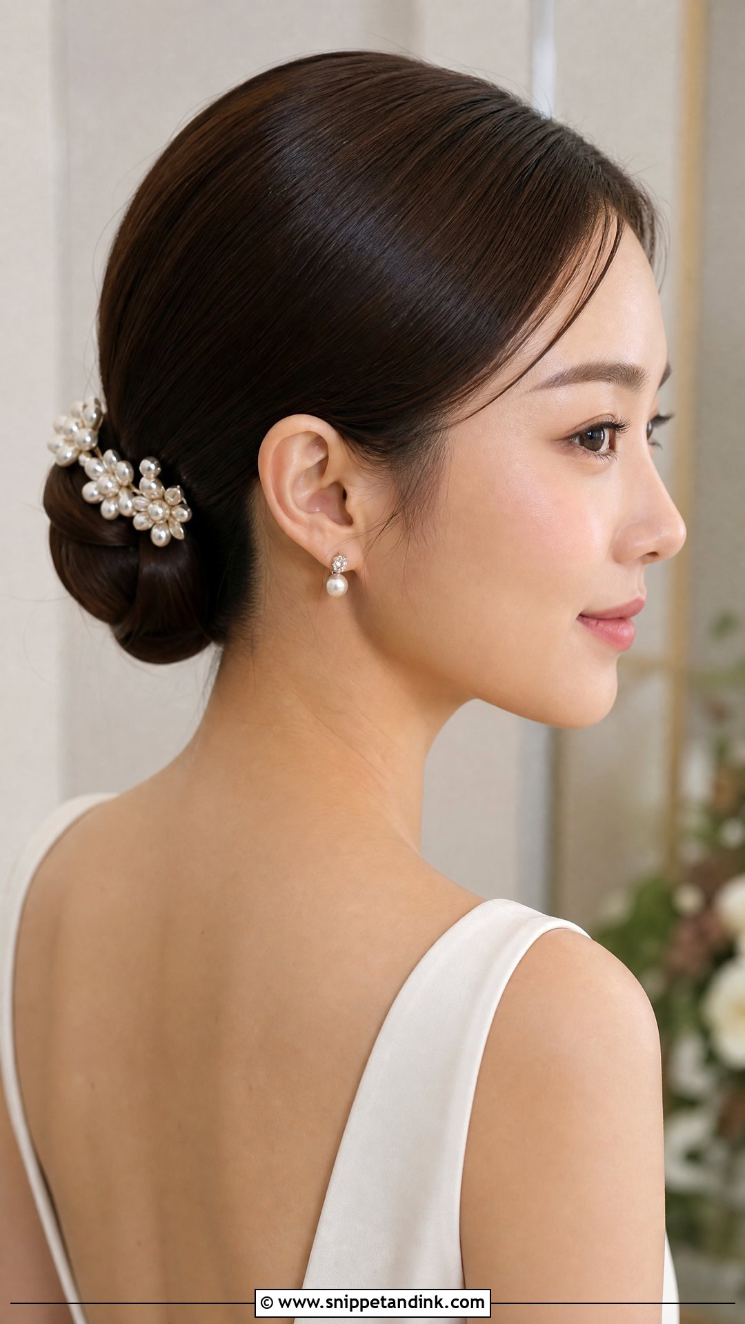 Sleek Bun With Flower Hair Pins - Snippet and Ink - 15 Flower Hair Pins Wedding Ideas
