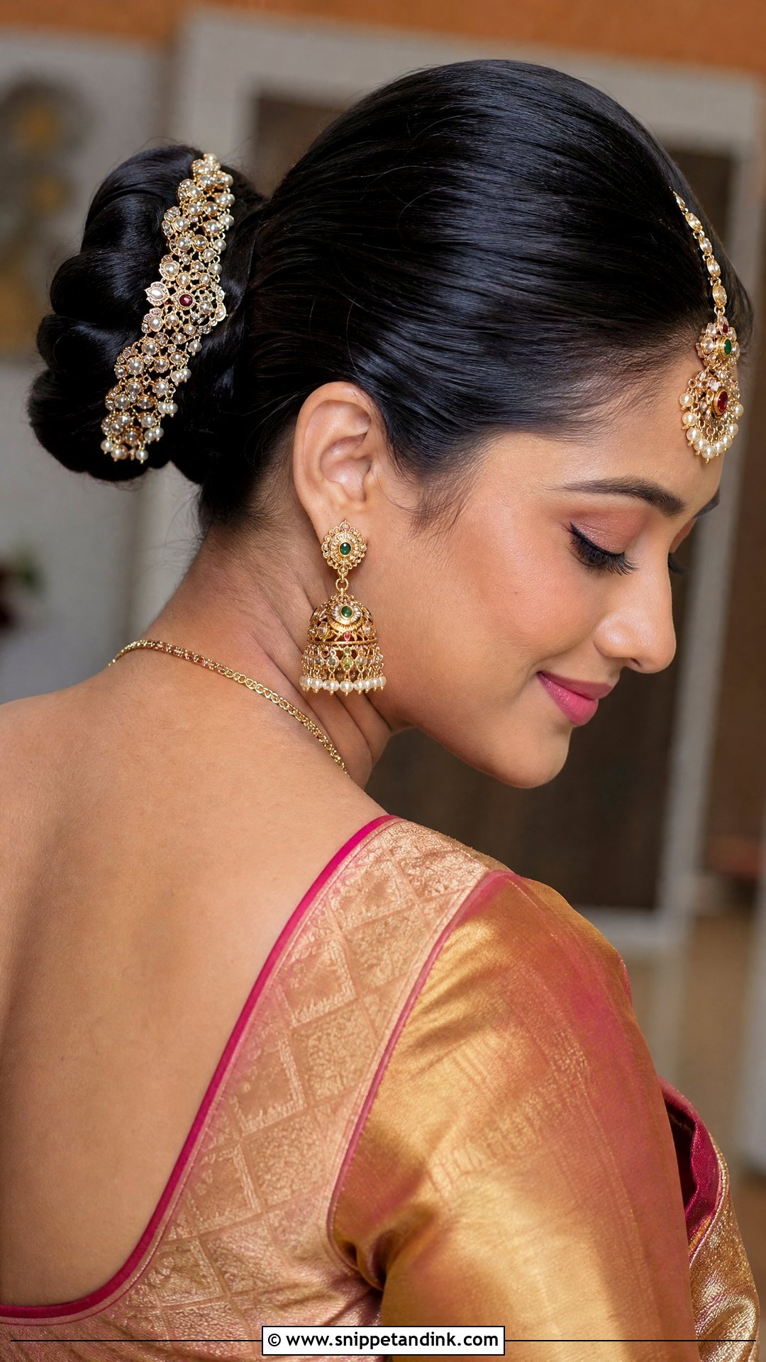 Sleek Bun With Hair Accessories - Snippet and Ink - 20 Indian Hairstyle for Wedding Guest Ideas