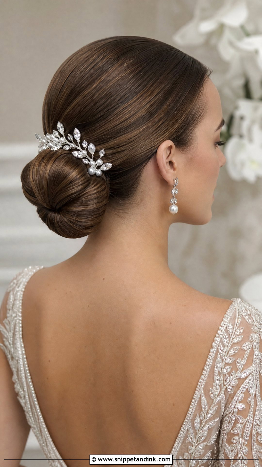 Sleek Bun With Hair Accessory - Snippet and Ink - 20 Sleek Bridal Hair Ideas