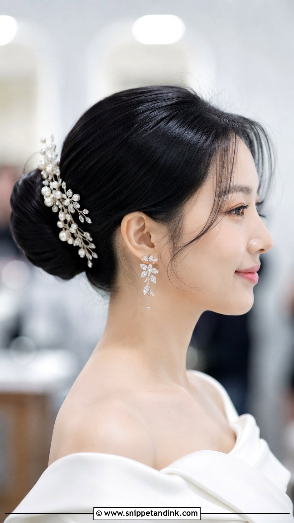 Sleek Bun With Hair Accessory - Snippet and Ink - 30 Korean Wedding Hair Ideas