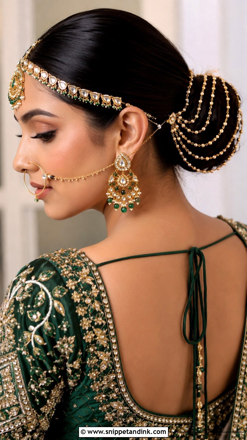 Sleek Bun With Hair Chain - Snippet and Ink - 20 Indian Bridal Hair Styling Ideas