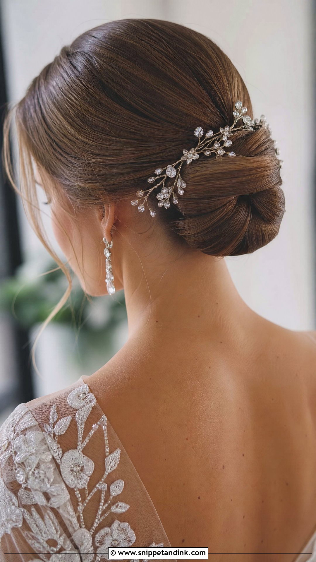 Sleek Bun With Hair Vine - Snippet and Ink - 20 Sleek Wedding Updo Ideas