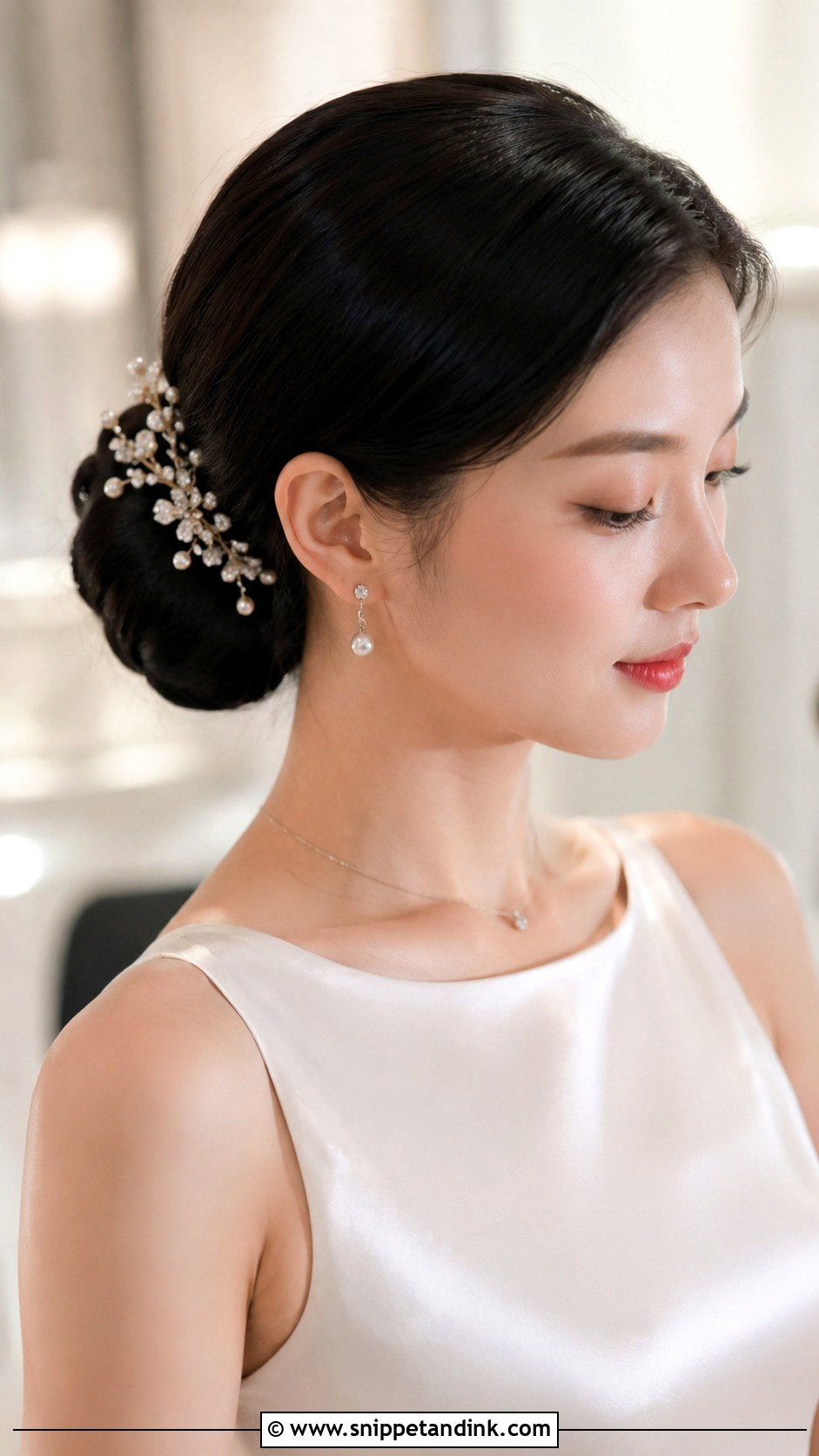 Sleek Bun With Hairpin Accents - Snippet and Ink - 25 Asian Wedding Hairstyles
