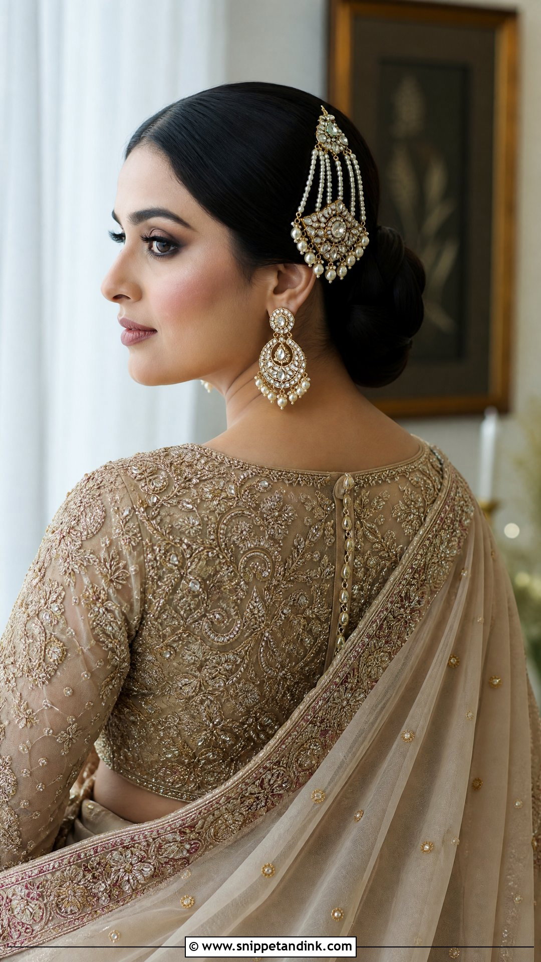 Sleek Bun With Jhoomar - Snippet and Ink - 20 Pakistani Bridal Hairstyles Nikah
