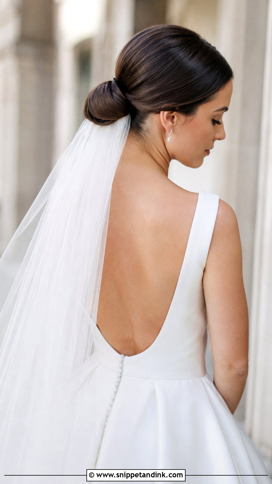 Sleek Bun With Long Veil - Snippet and Ink - 20 Sophia Richie Wedding Hair Ideas