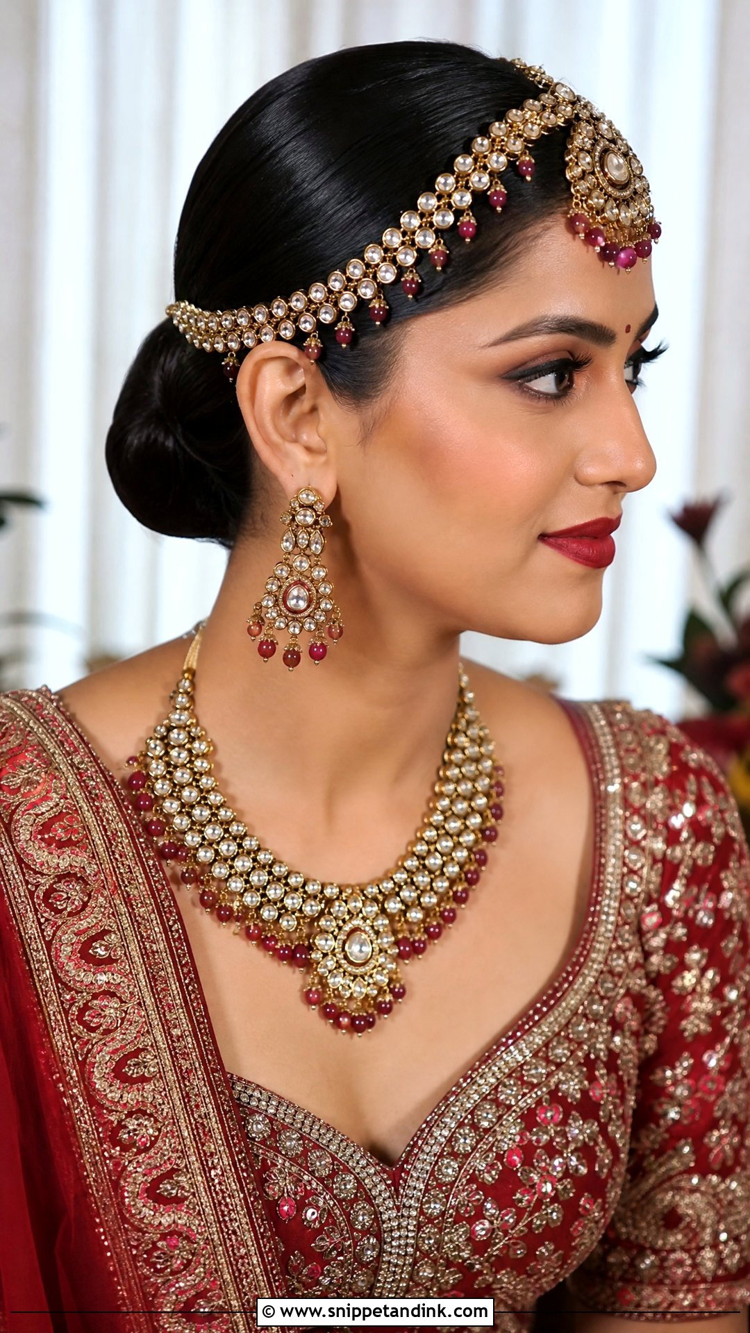 Sleek Bun With Maang Tikka - Snippet and Ink - 20 Easy Self Indian Hairstyles for Wedding