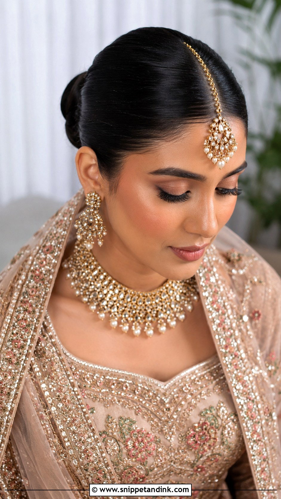 Sleek Bun With Maang Tikka - Snippet and Ink - 20 Sangeet Hair Styles