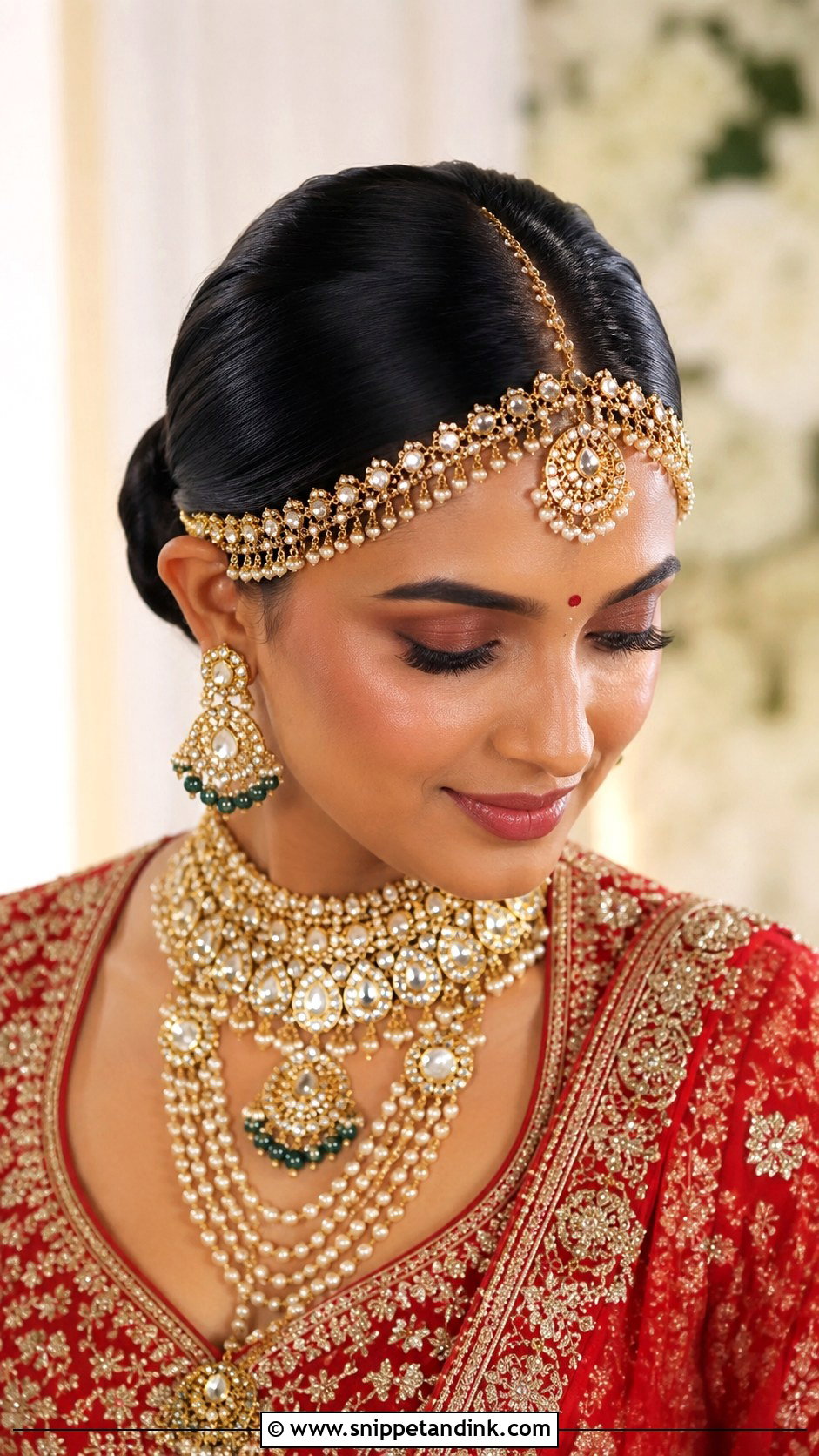Sleek Bun With Matha Patti - Snippet and Ink - 15 Sleek Bun Indian Wedding Ideas