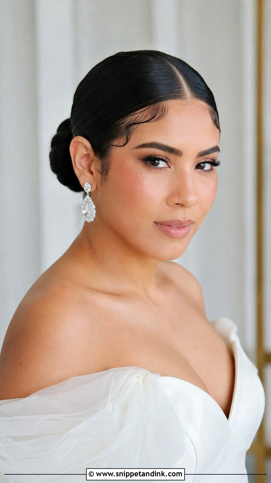 Sleek Bun With Middle Part Baby Hairs - Snippet and Ink - 20 Bridal Hair Front View Ideas