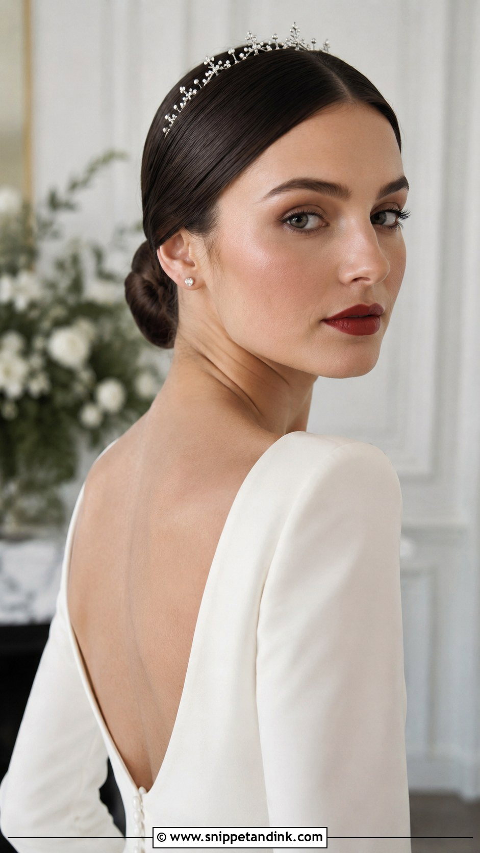 Sleek Bun With Minimalist Crown - Snippet and Ink - 20 Crown Wedding Hair Ideas