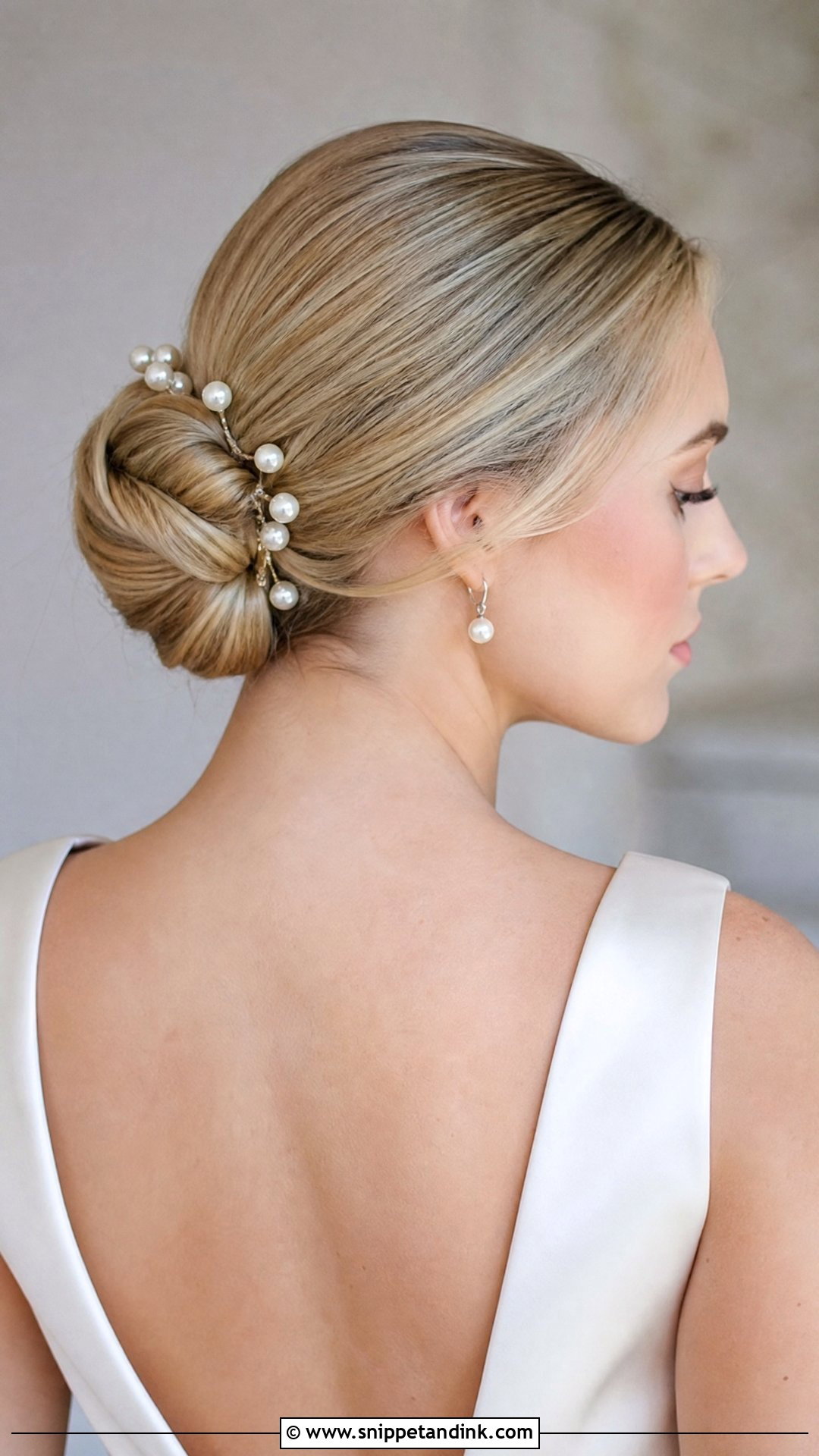 Sleek Bun With Pearl Accessories - Snippet and Ink - 20 Sleek Wedding Updo Ideas