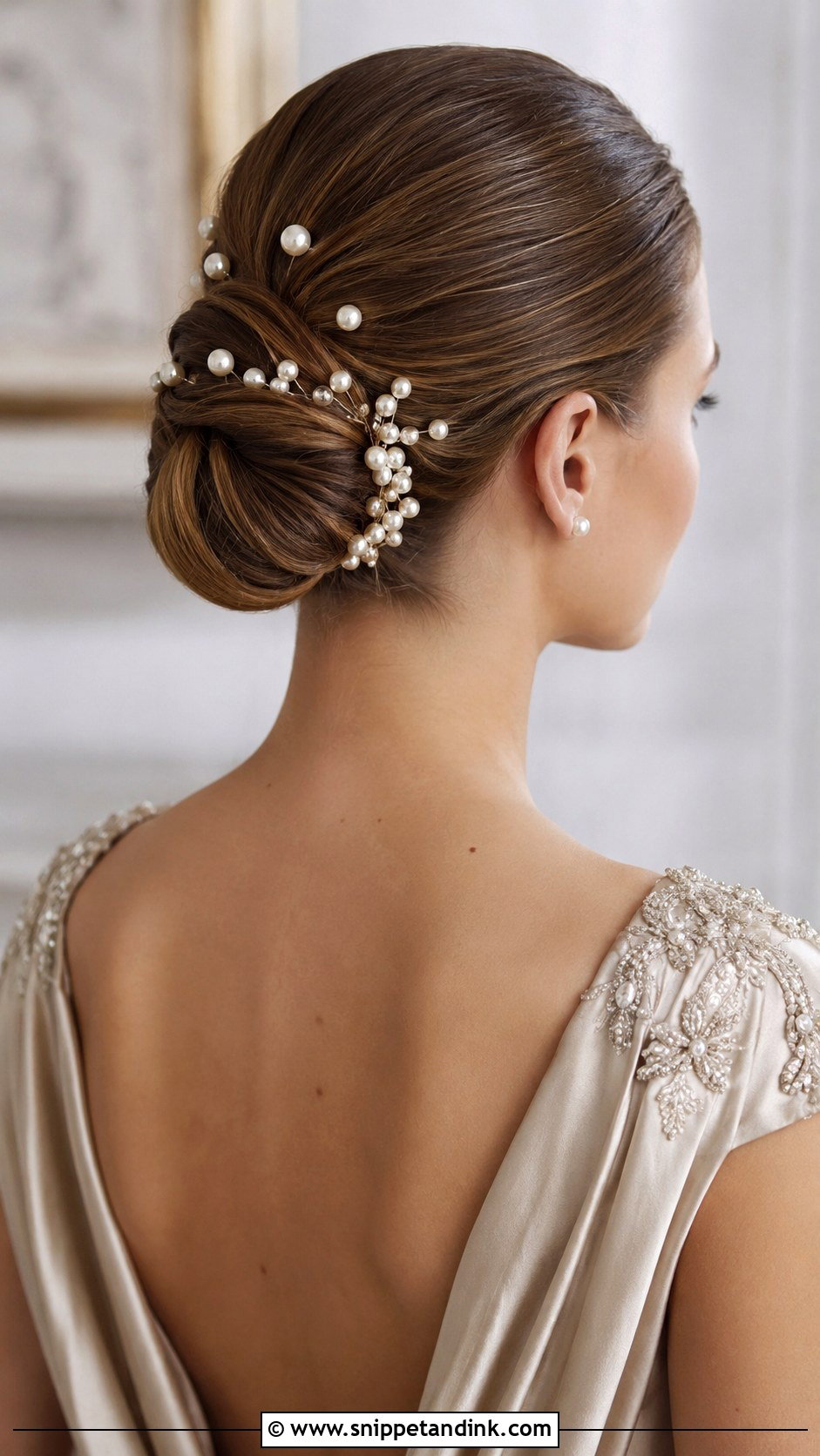 Sleek Bun With Pearl Accessories - Snippet and Ink - 25 Sleek Bun Wedding Hair Ideas